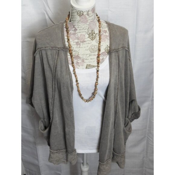 Women's Freeloader Gray Open Cardigan Super Soft Terry Cloth Sz S Distressed - Picture 1 of 3
